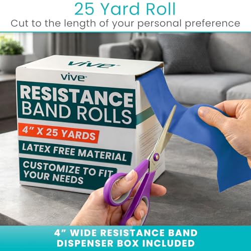 Vive Professional Resistance Bands - 25 Yard Non-Latex Roll for Physical Therapy, Lower and Upper Body Exercise Workout - Straight Elastic for Strength Training, Rehabilitation, Women, Men - color: Blue