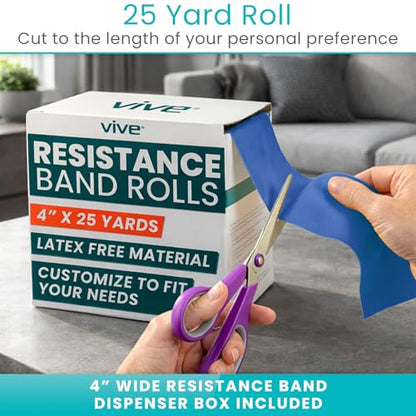 Vive Professional Resistance Bands - 25 Yard Non-Latex Roll for Physical Therapy, Lower and Upper Body Exercise Workout - Straight Elastic for Strength Training, Rehabilitation, Women, Men - color: Blue