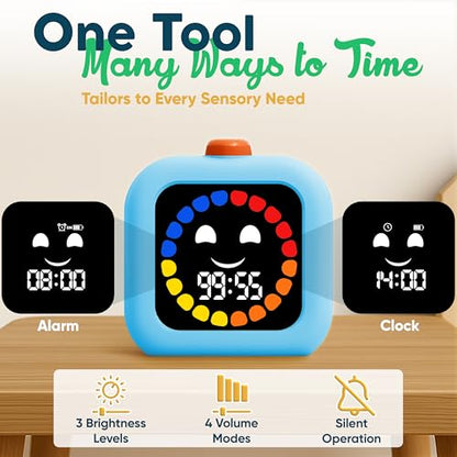 Digital Visual Timer for Kids - Calmer Routines & Transitions | Silent, Rechargeable, 99-Min Clock, Alarm, Countdown & Count-up; For Classroom, Home & Therapy - Builds Focus & Independence - color: Blue
