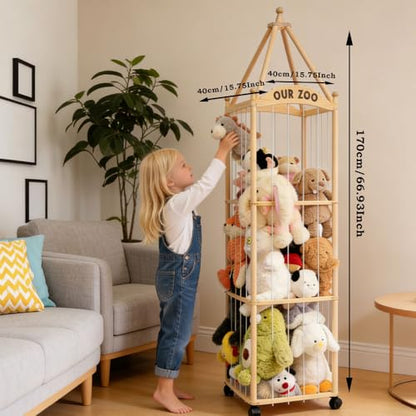 Extra-Large Stuffed Animal Zoo Storage, 3-Tier Wooden Organizer