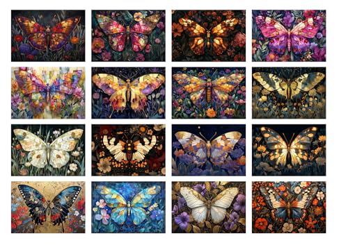 Decoupage Paper Pack (35 Sheets 6"x8") Stained Glass Butterflies ~ Intricate Butterflies in Glowing Stained Glass Style Surrounded by Wildflowers and Foliage, Blending Mosaic Beauty Botanical Charm - color: Two