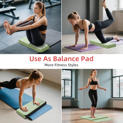 WEILA 1/2 Inch 70"x24" Foldable TPE Yoga Mat, Thick Non Slip Pilates Mat - color: Light Green