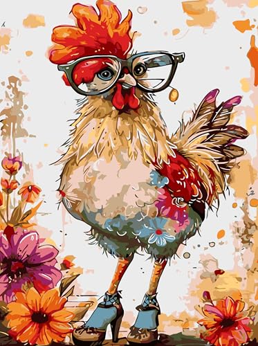 Ekuxom Chicken Paint by Numbers Kit for Adults on Canvas 12x16 Inch | Adult Paint by Number Kits -DIY Acrylic Watercolor Oil Paints Art for Home Decor Gift - color: Chicken