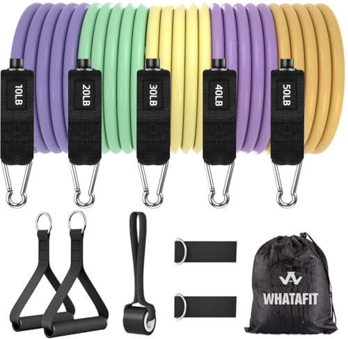 WHATAFIT Resistance Bands with Handles, 5-Level Exercise Bands for Workout - color: Navy Blue