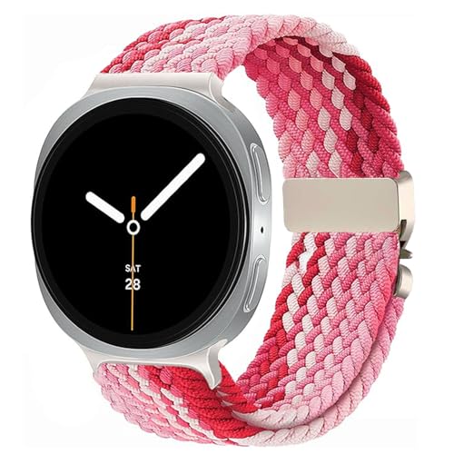 Nylon Braided band Compatible with Samsung Galaxy Watch 8 40mm 44mm, Elastic Band for Galaxy Watch 8 Classic 46mm - color: Strawberry Red