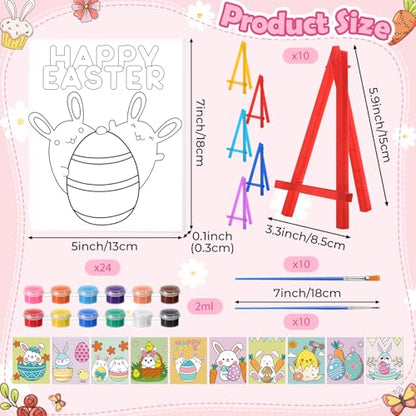 Blosssound 10 Set Easter Pre Printed Canvas Bunny Pre Drawn Canvas Painting with Easel Kits 5" x 7" Outline Painting Panels for Beginners, DIY Craft Project, Party Favor, Home Decors - style: Bohemian