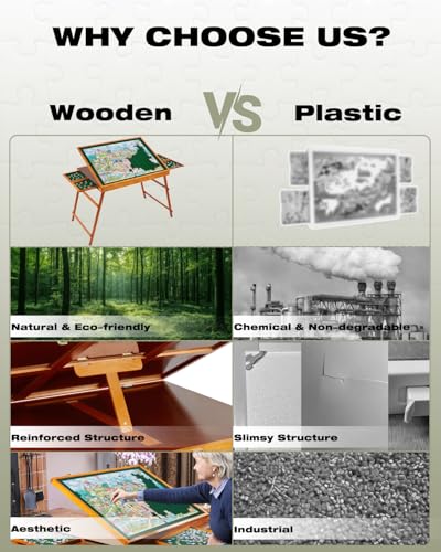 1500 Piece Wooden Jigsaw Puzzle Table with Drawers and Cover, Adjustable Puzzle Board with Foldable Legs, Portable Tilted Puzzle Easel for Adults, Velvet-Lined Tabletop and Drawers, Heavy Duty - size: 1500 Piece