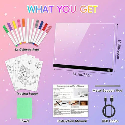 16" LED Drawing Board for Kids, Light Up Glow Doodle Pad with 12 Markers, Tracing Book & Cleaning Cloth, USB-C Acrylic Dry Erase Note Board Toy Gifts for Girls Boys Age 3-12