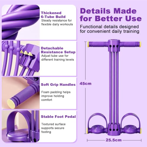 2026 New Multifunction Pedal Resistance Band with Handles, 6-Tube Detachable Tension Rope, Adjustable Foot Pedal Exercise Bands for Abdomen, Waist, Arm, Leg Training, Home Gym & Pilates Gift