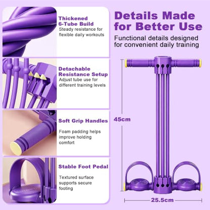 2026 New Multifunction Pedal Resistance Band with Handles, 6-Tube Detachable Tension Rope, Adjustable Foot Pedal Exercise Bands for Abdomen, Waist, Arm, Leg Training, Home Gym & Pilates Gift