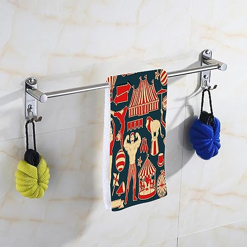 Pehede Circus Hand Towel Circus Stars for Clown Strongman Twins Pattern Soft Guest Face Bath Towel Bathroom Decorations Thin Kitchen Tea Dish Towels 15 x 30 inch - color: Circus
