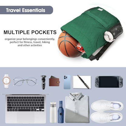 Waterproof Drawstring Backpack Sports Gym Sackpack with Mesh Pockets Water-Resistant String Cinch Beach Bag for Men Women - color: Solid - Green
