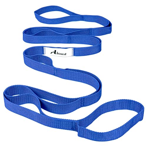 Abiarst Stretching Strap Yoga Straps for Physical Therapy, 10 Loops Non-Elastic Stretch Band for Pilates, Flexibility, Exercise and Gymnastics - color: Blue