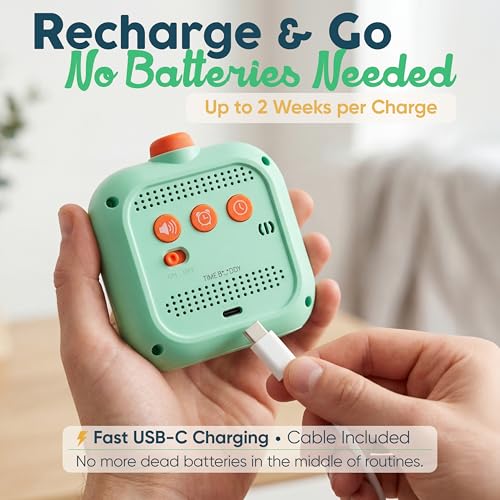 Digital Visual Timer for Kids - Calmer Routines & Transitions | Silent, Rechargeable, 99-Min Clock, Alarm, Countdown & Count-up; For Classroom, Home & Therapy - Builds Focus & Independence - color: Green