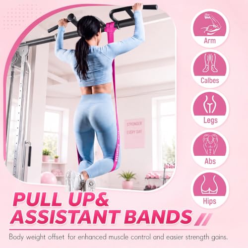 Seenelling Resistance Bands Set, Pull up Exercise Loop,Berry Pink,6 Levels | Loop Design Training Bands for Full-body Strength Stretching, Yoga, Portable Home Gym, Targets Legs Arms Back Glutes