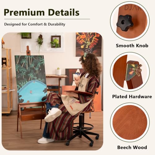 DJAR Medium Wooden H-Frame Art Easel with Storage Drawer, Walnut | Hold Canvas up to 34.6", Artist Painting Stand for Adults, Sturdy and Durable, Perfect for Home Studios & Classroom