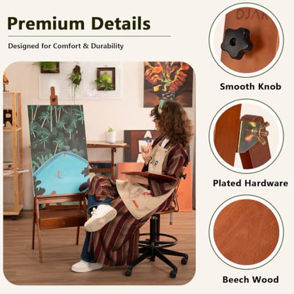 DJAR Medium Wooden H-Frame Art Easel with Storage Drawer, Walnut | Hold Canvas up to 34.6", Artist Painting Stand for Adults, Sturdy and Durable, Perfect for Home Studios & Classroom