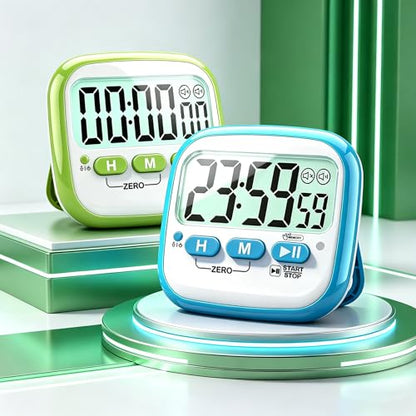 Antonki 2 Pack Classroom Timers for Kids Teachers, Magnetic Countdown Digital Kitchen Timer for Cooking, Study, Exercise, Games, Time Mangement - Loud/Silent Mode - Battery Included - color: 2* Sky Blue & Green ( Classic Pair )