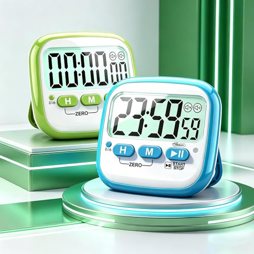 Antonki 2 Pack Classroom Timers for Kids Teachers, Magnetic Countdown Digital Kitchen Timer for Cooking, Study, Exercise, Games, Time Mangement - Loud/Silent Mode - Battery Included - color: 2* Sky Blue & Green ( Classic Pair )
