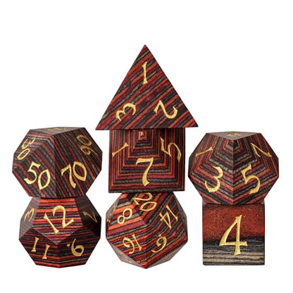 Wood DND Dice Set Orange Striped Wood Dice Set for D&D Tabletop Game - color: Red Orange Grey Striped