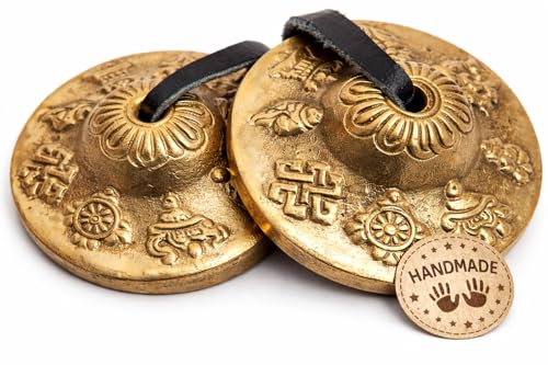 Tingsha Cymbals Bells - Easy To Play - Meditation Mindfulness Chime For Chakra Healing Spiritual Dharma Gifts Handcrafted Tibetan By Himalayan Bazaar (Asta Mangal) - color: Asta Mangal