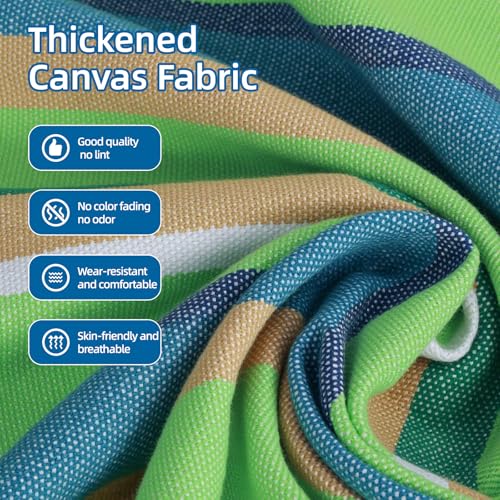 Portable Double Hammock, Hanging Hammock with Tassels 2 Person Patio Hammock for Backyard & Indoor Relaxation, Soft Breathable Fabric, Easy Setup with Straps & Carry Bag, 360 lbs Capacity - color: Green Stripe