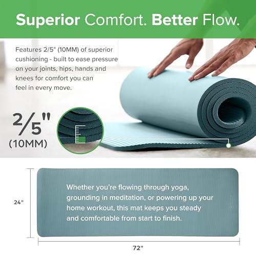 Gaiam Thick Yoga Mat, Exercise & Fitness Mat with Easy-Cinch Carrying Strap - color: Teal, size: 2/5" (10MM)