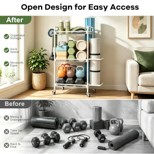 Yoga Mat Storage Rack Space-Saving Home Gym Organizer Sturdy Workout Equipment Holder for Yoga Mat Foam Roller and Fitness Accessories