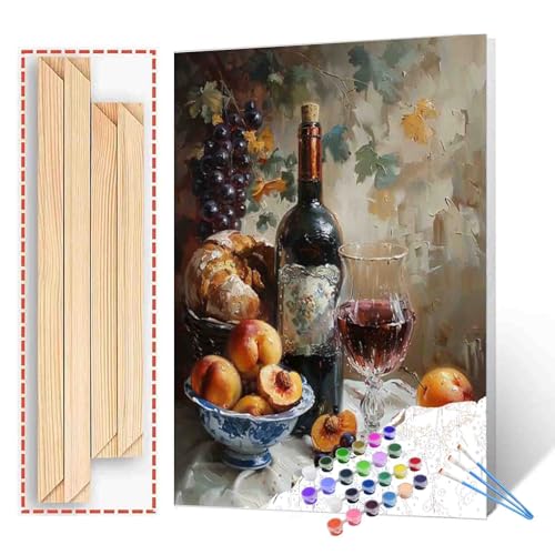 Tucocoo DIY Paint by Numbers for Adults Vintage Wine Fruit DIY Digital Oil Painting Acrylic Painting Kits Canvas Wall Art Wine Fruit Retro Room Decor 16x20 Inch （DIY Frame ） - color: Wine Fruit 06, size: 16''x20''(DIY Frame)