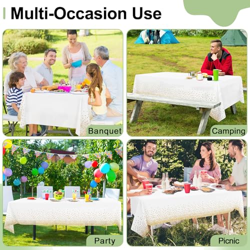 3 Packs Dot Disposable Table Cloth, 54 x 108 Inch Waterproof Plastic Tablecloth, Rectangle Gold Dots in White Table Covers for Picnic, Birthday, Party and Back to School - color: Gold in White, size: 54" x 108"