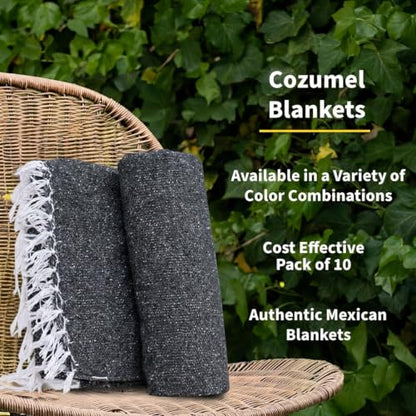 Cozumel Bulk Mexican Yoga Blanket, 10 Pack, Charcoal - color: Charcoal