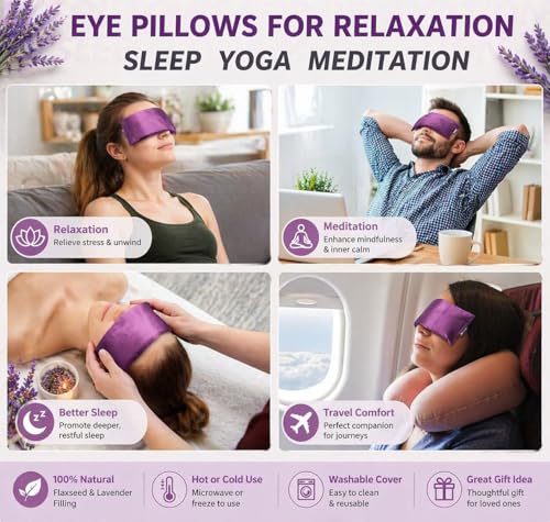 Lavender Eye Pillow for Relaxation, Yoga, Sleeping, Weighted Eye Mask Heated for Headache, Sinus, Dry Eye Relief, Moist Heat Eyes Compress, Meditation Accessories with Aromatherapy, Pack of 6