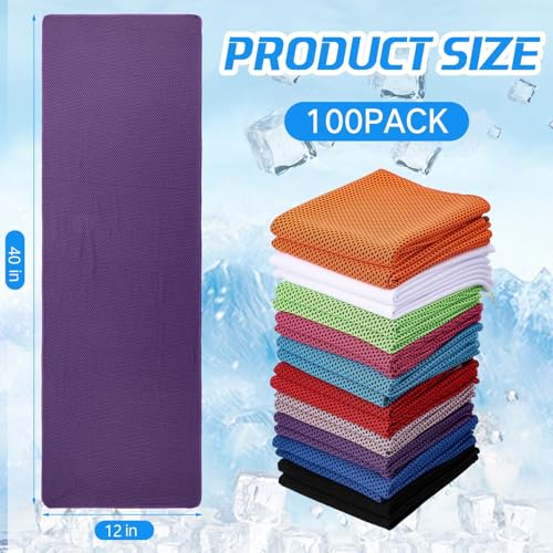 BBTO 100 Pack Cooling Towel Bulk | Ice Cold Sweat Rags, Breathable Microfiber Chilly Towel, Neck & Face, Sport Accessories, for Gym Yoga Golf Workout Beach - color: Multicolor, size: 40 x 12 Inch
