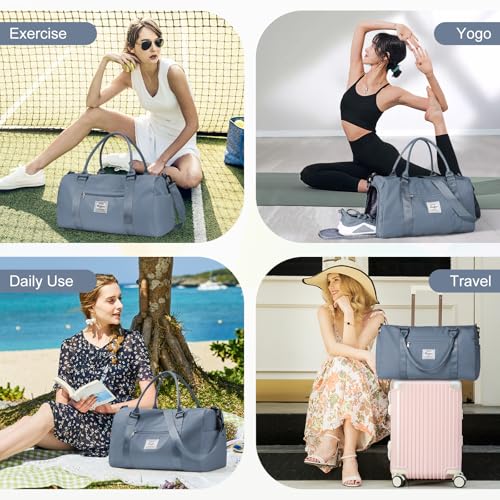 Gym Bag for Women Men with Shoes Compartment,Sports Duffle Bag Personal item travel Duffel Bags Tote Bag Small Carry on Weekender Overnight Bag Workout Dance Bag Hospital Holdalls Grey Blue - color: A6-Grey Blue