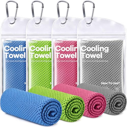 ROXUN Cooling Towels, 4 Pack (40''x12'') Chilly Ice Rags for Neck and Face - color: Gray+blue+pink+green