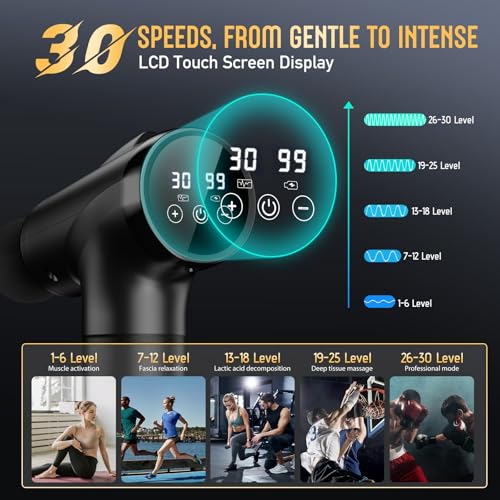 OLsky Massage Gun Deep Tissue 30 Speeds 9 Attachments Handheld (Black) | Electric Muscle Massager, High-intensity Percussion, Massage Device for Pain Relief, Quiet and Powerful, Ideal for Recovery - color: Black