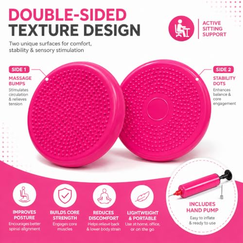 Hanstuten Wobble Seat Cushion Balance Disc - Rubber Wiggle Seat for Active Sitting, Office Desk Chair, and Core Strength Training - color: pink