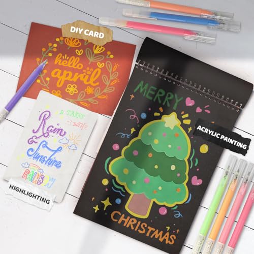 ZSCM 24 Colors 3D Acrylic Gel Pens & Black Paper Sketchbook for Drawing | 1mm Fine Point Acrylic Ink Pen, Opaque Archival Dull Ink Pens for Black Paper Drawing, Sketching, Illustration, Card Making - color: 24 Packs-Bright