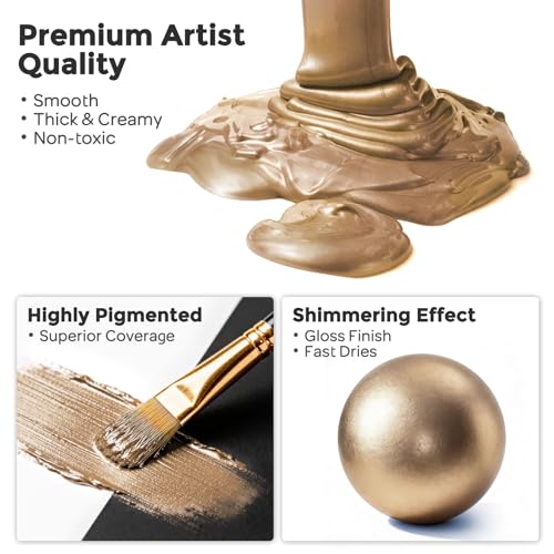 Nicpro Metallic Sahara Gold Acrylic Paint, 8.45oz/250ml Gold Leaf Paint | Large, Non Toxic, Non Fading Gold Paints for Metal, Wood, Craft, Clay, Fabric, Canvas, Furniture, Handcrafts, Art Supplies - color: Sahara Gold, size: 8.45 Fl Oz (Pack of 1)