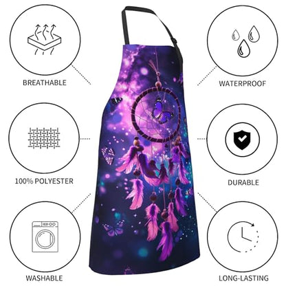 Artist Painting Apron with 2 Pockets Painters Art Aprons Gifts for Women Men - color: Purple Dream Catcher With Butterflies