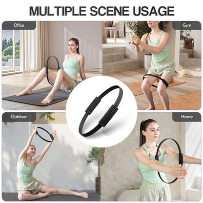 Pilates Kit, 13.5" Pilates Ring with Mini Ball & Resistance Bands | Home Pilates Equipmen Set, Magic Circle Ring with Anti-Slip Handles for Beginners, Workout Guide Included - color: Black