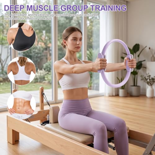 Pilates Ring 15 Inch Magic Circle Ring, Dual Padded Handles Pilates Exercise Circle, Adjustable Yoga Ring - color: Purple