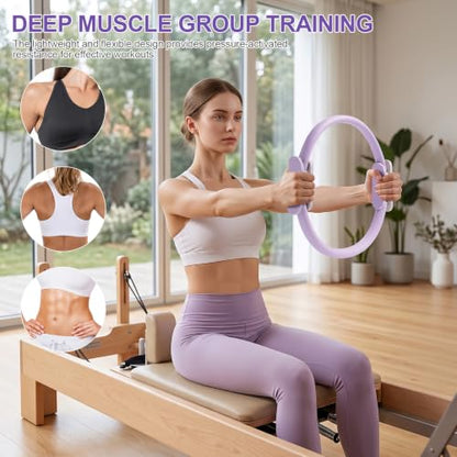 Pilates Ring 15 Inch Magic Circle Ring, Dual Padded Handles Pilates Exercise Circle, Adjustable Yoga Ring - color: Purple