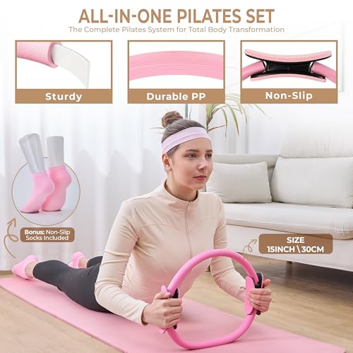 Pink Home Pilates Kit for Women, Ring, Ball & Resistance Bands