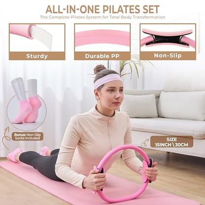 Pink Home Pilates Kit for Women, Ring, Ball & Resistance Bands