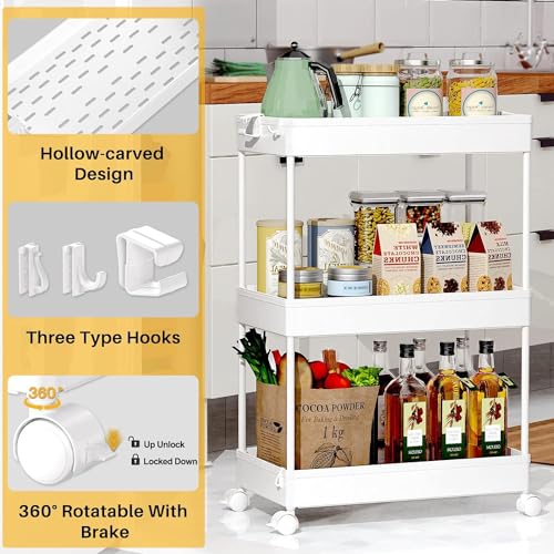 SPACEKEEPER 3 Tier Rolling Cart, Bathroom Cart Organizer with Wheels, White - color: White, size: 3 Tier