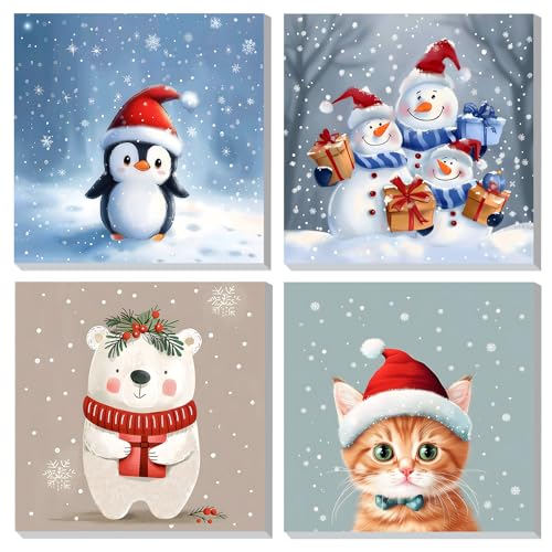 DOMROM 4 Pack Paint by Numbers for Adults, Christmas Snowman DIY Paint by Number Kit, Easy Animals Acrylic Painting Set on Canvas with Frame, Home Wall Decor Gift 8x8 Inch - color: YH4ZH653
