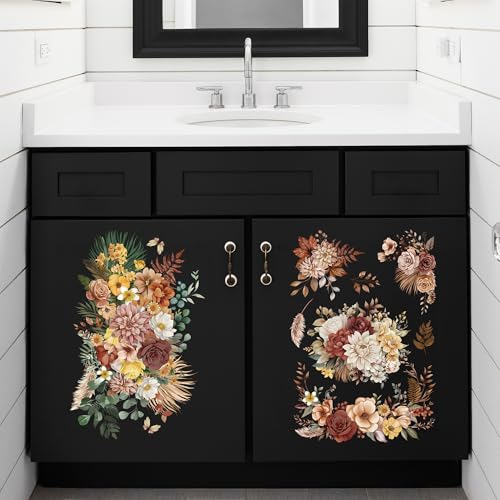 Joeyan Boho Flower Bouquets Rub On Transfers for Furniture and Crafts, 2 Large Flower Design Sheets 12''x18'', DIY Home Decal on Wood Glass Metal Canvas Porcelain Paper Plastic, Champagne Season - style: Boho Flower Bouquets