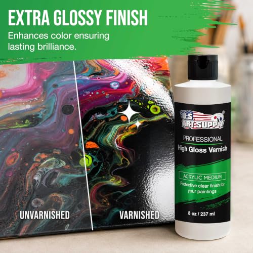U.S. Art Supply 8 oz Acrylic Sealer, High Gloss Varnish for Acrylic Painting - Non-Yellowing, Clear Coat Protective Finish with UV Protection for Paint - size: 8-ounces