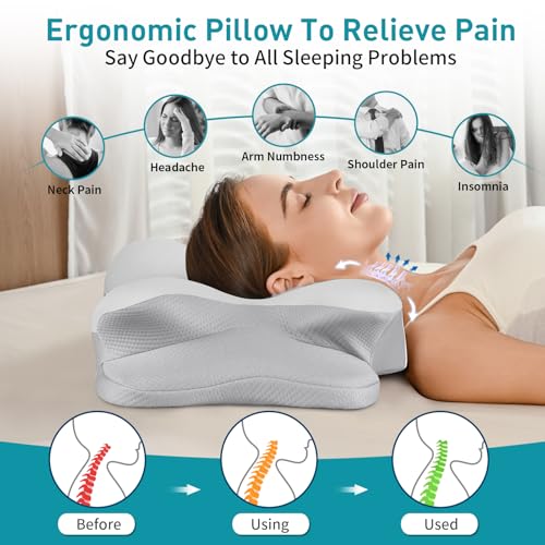 Cervical Neck Pillow for Pain Relief - Ergonomic Memory Foam Pillows - color: Grey